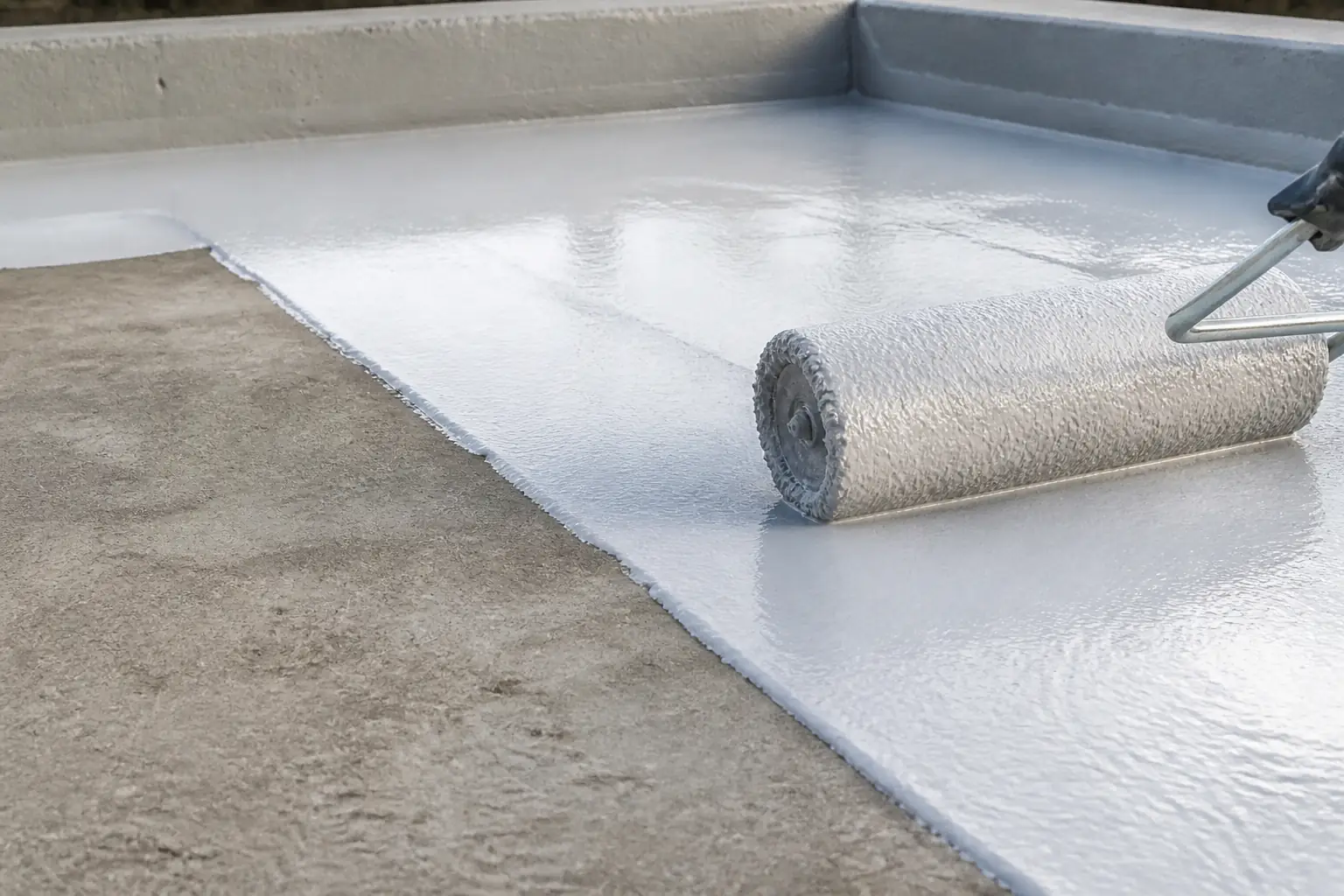 Beton yüzeye uygulanan beyaz yalıtım kaplaması, temsili görsel